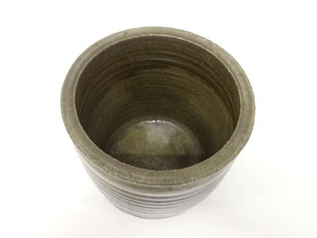  作家物　草釉　水指(無地箱付)